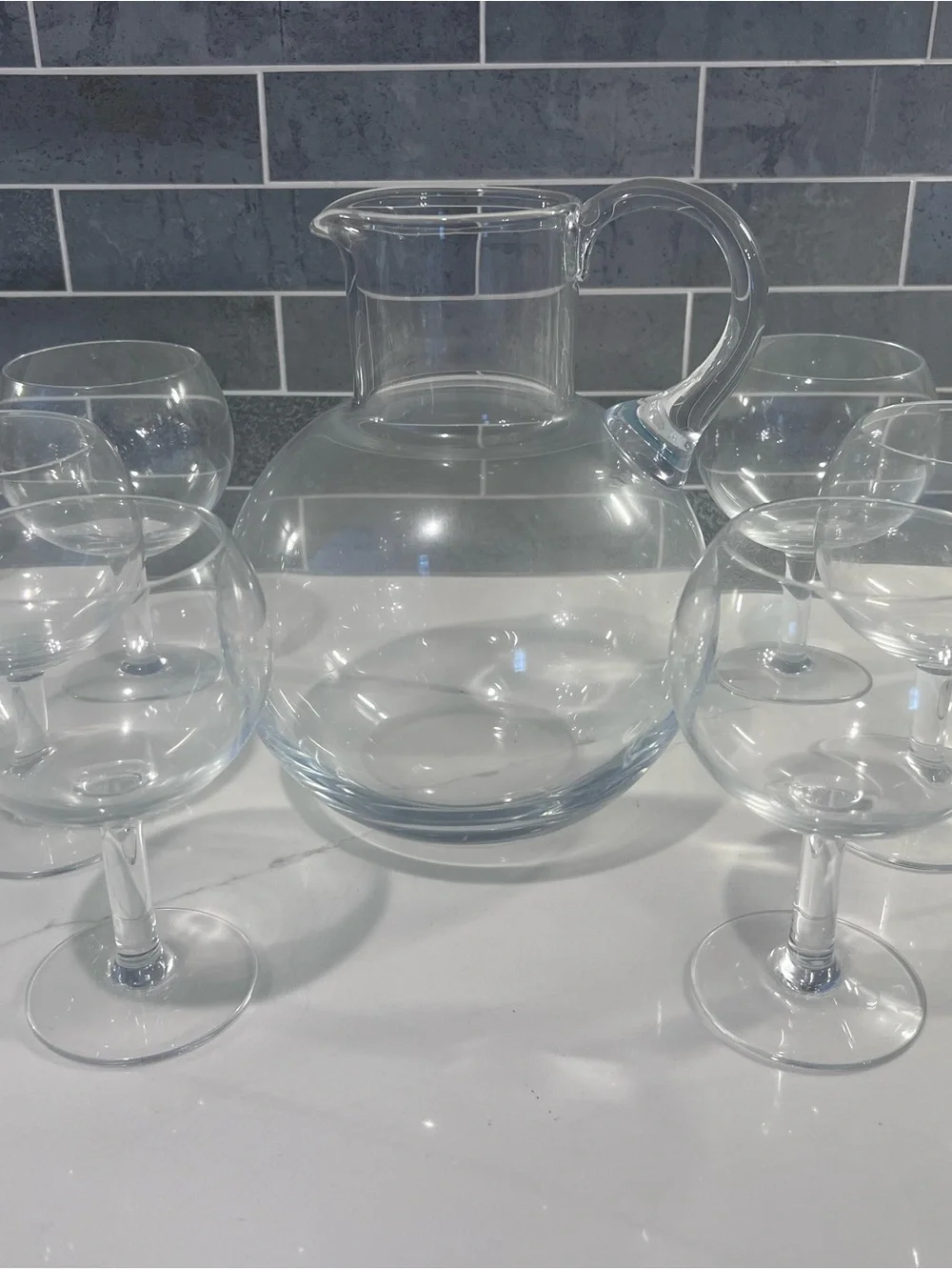 Tiffany & Co. Clear Glass Pitcher and Goblets Set